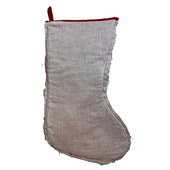 Vintage Christmas Stocking Crewel Embroidery Velvet Handmade - Picture 5 of 7